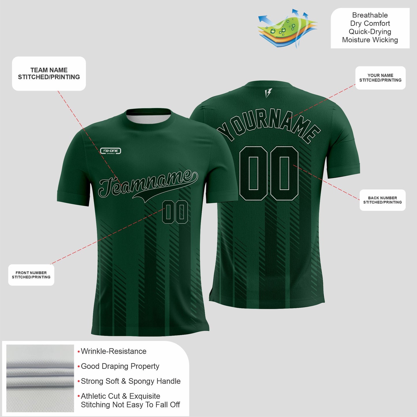 Kelly Green & dark green Dri-Fit Texture T-Shirt – Custom Sublimated Athletic Tee