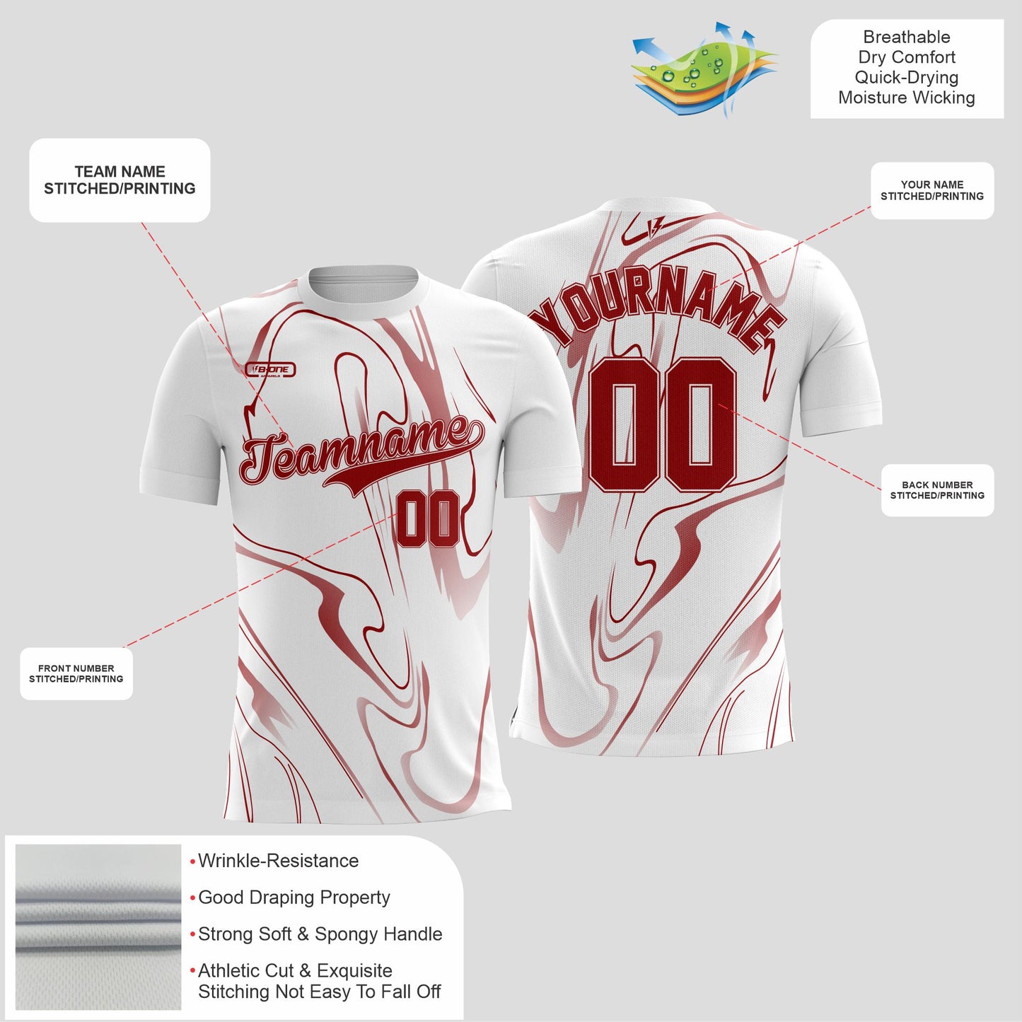 White & Red Dri-Fit T-Shirt with Black Lettering – Custom Sublimated Athletic Tee
