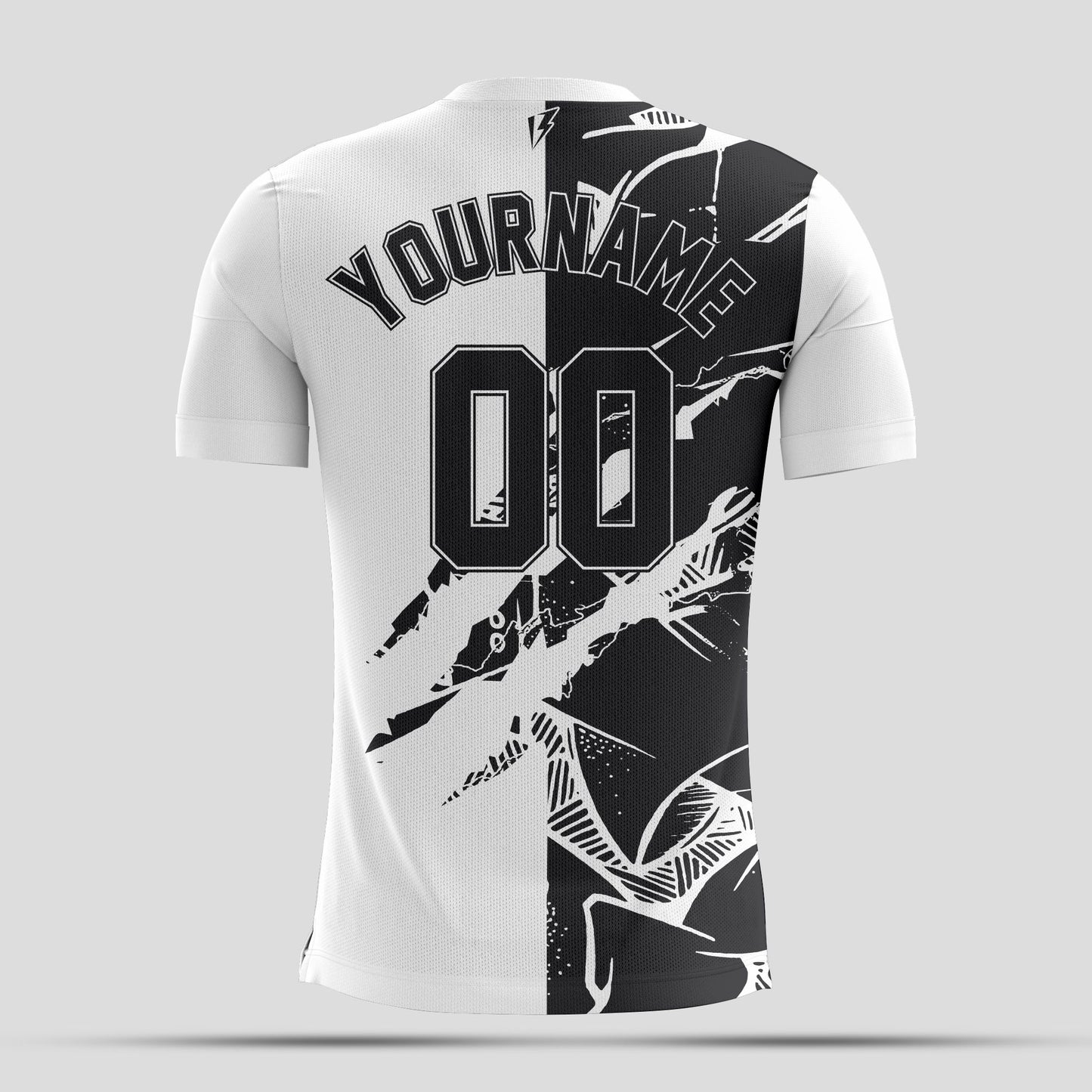 White & Black Split Dri-Fit T-Shirt with Black Lettering – Custom Sublimated Athletic Tee