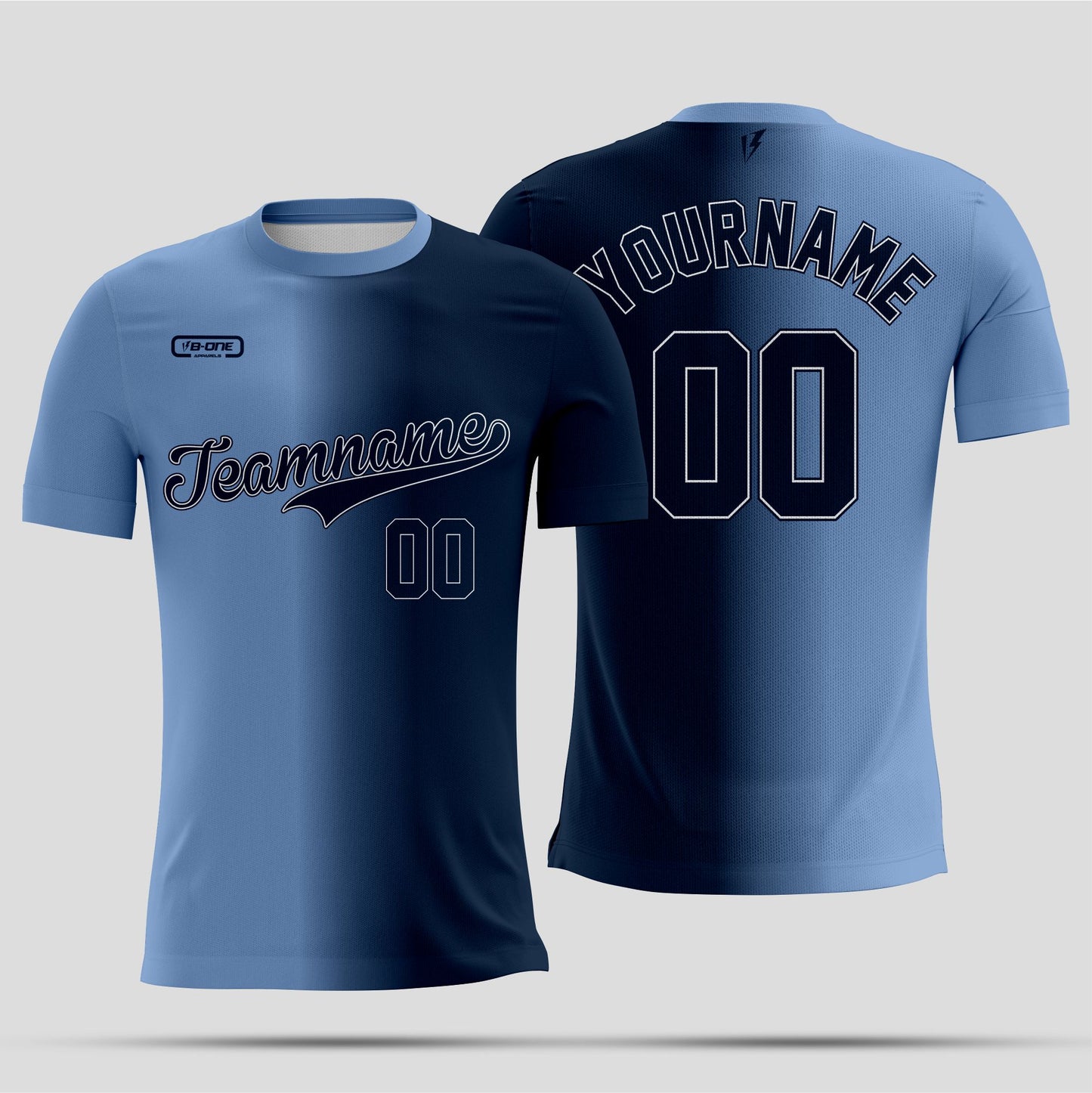 Light Blue and Black half split with white letters Dri-Fit Texture T-Shirt – Custom Sublimated Athletic