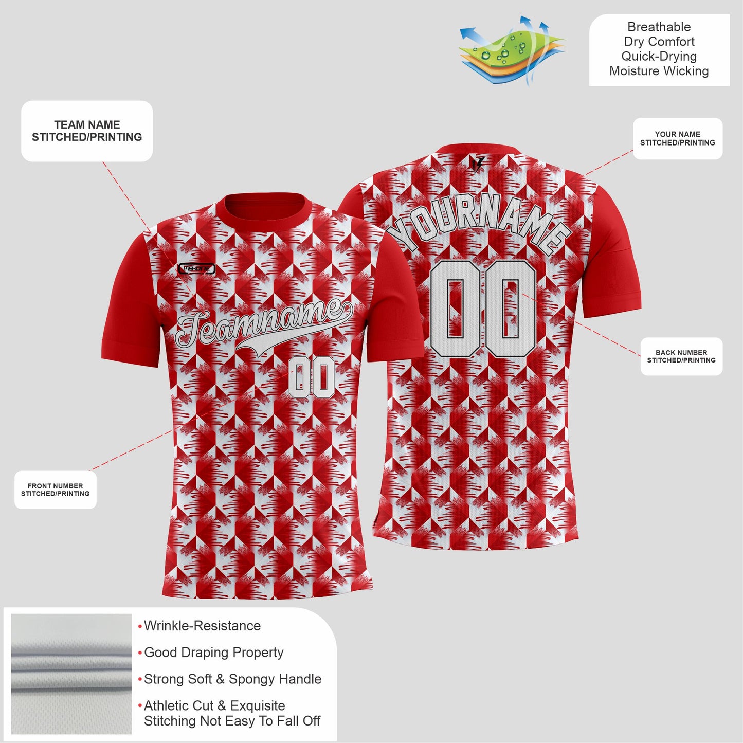 Red & White Textured Dri-Fit T-Shirt – Custom Sublimated Performance Tee