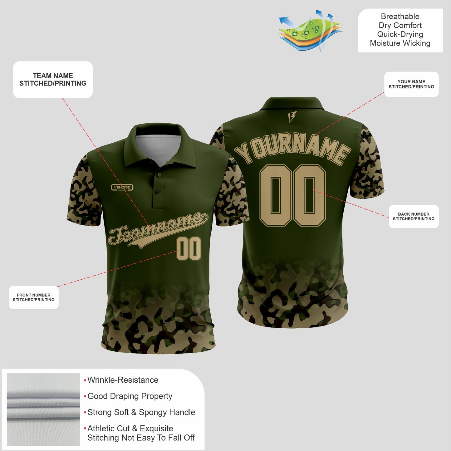 Green camo Dri-Fit Polo Shirt – Custom Sublimated Performance Polo for Sport & Casual Wear