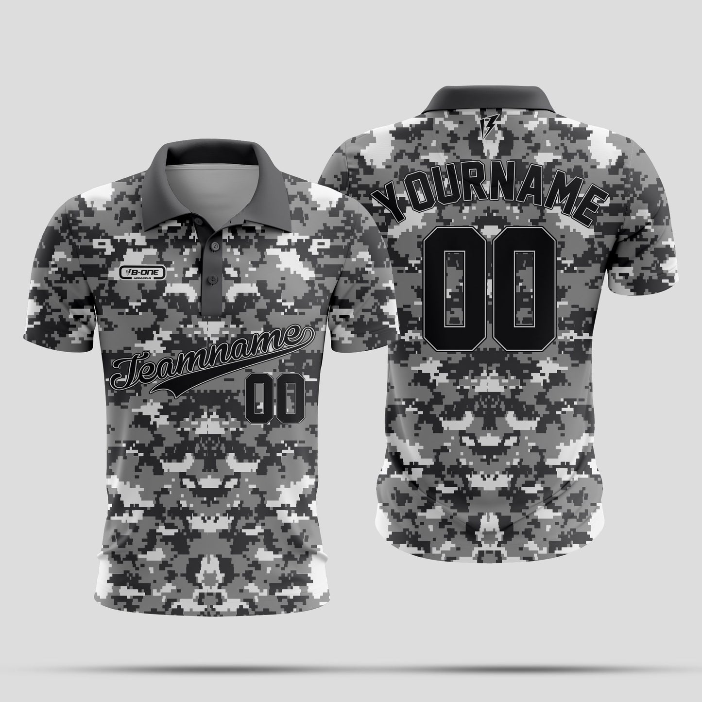 Grey white Camo Dri-Fit Polo Shirt – Custom Sublimated Performance Polo for Sport & Casual Wear