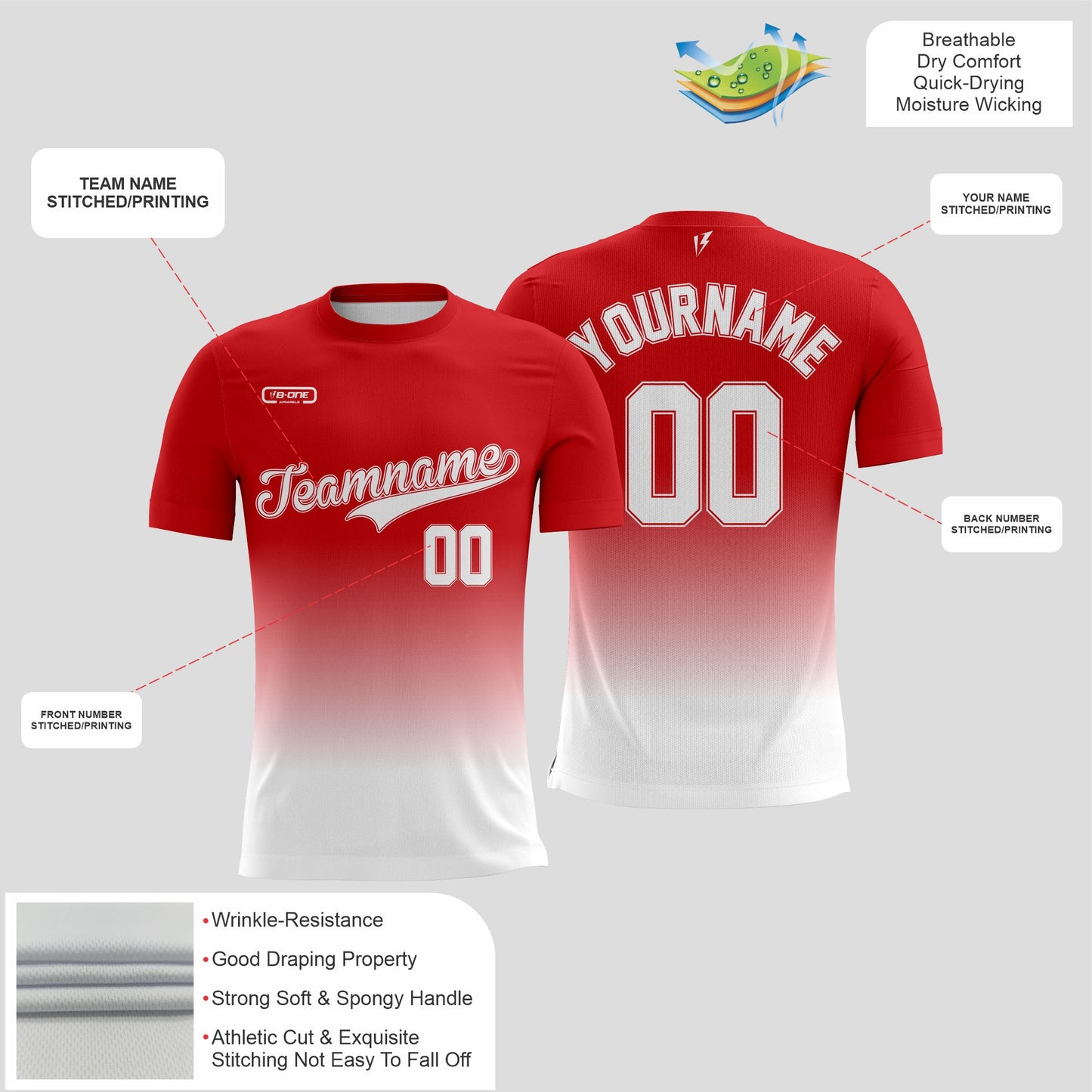Red & White Dri-Fit Sublimated T-Shirt – Custom Lightweight Athletic Tee