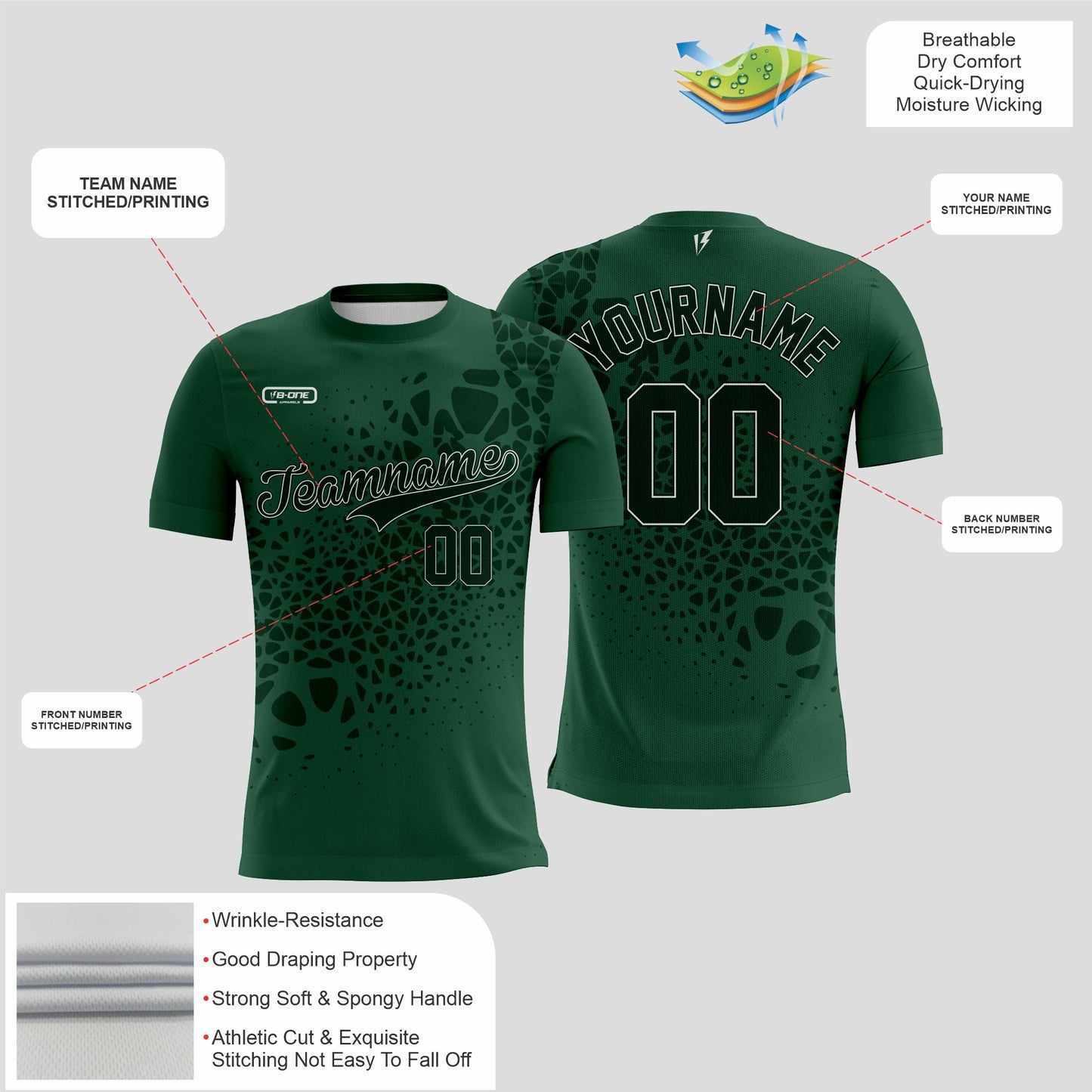 Kelly Green & Black Dri-Fit Texture T-Shirt – Custom Sublimated Athletic Tee