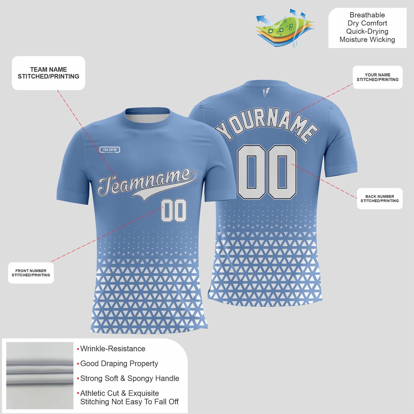 Light Blue and White Dri-Fit Texture T-Shirt – Custom Sublimated Athletic