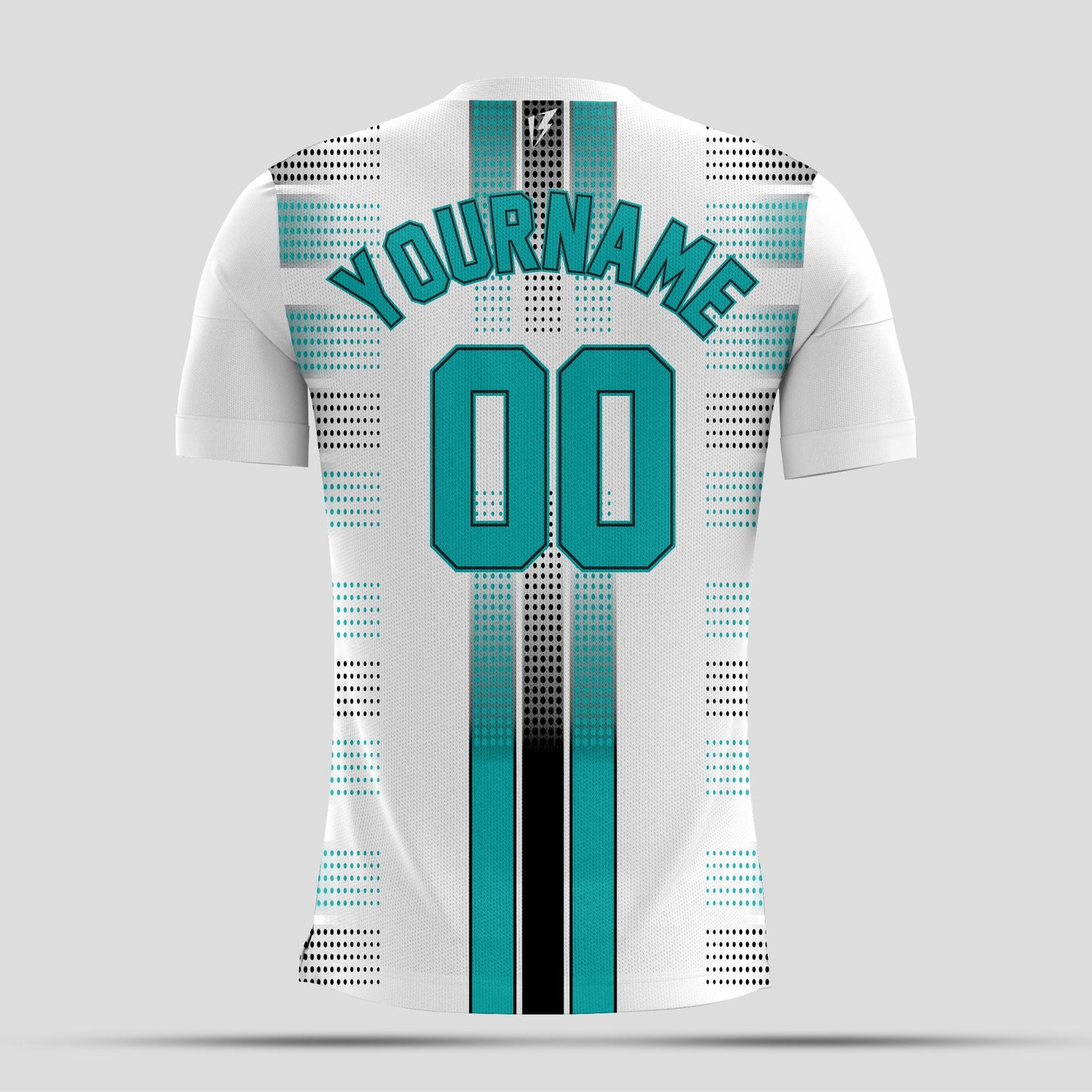 White & Teal Dri-Fit T-Shirt with Black Lettering – Custom Sublimated Athletic Tee