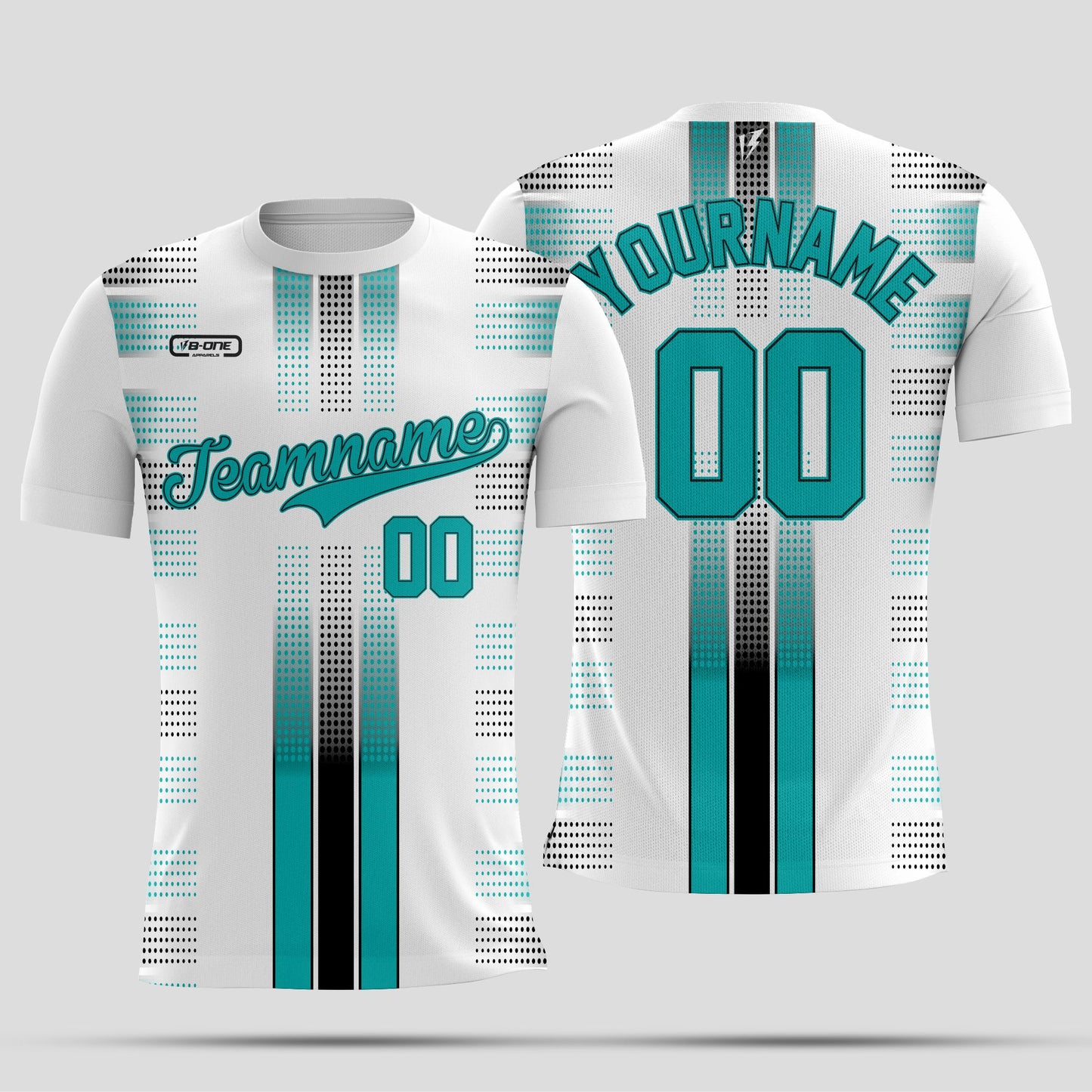 White & Teal Dri-Fit T-Shirt with Black Lettering – Custom Sublimated Athletic Tee