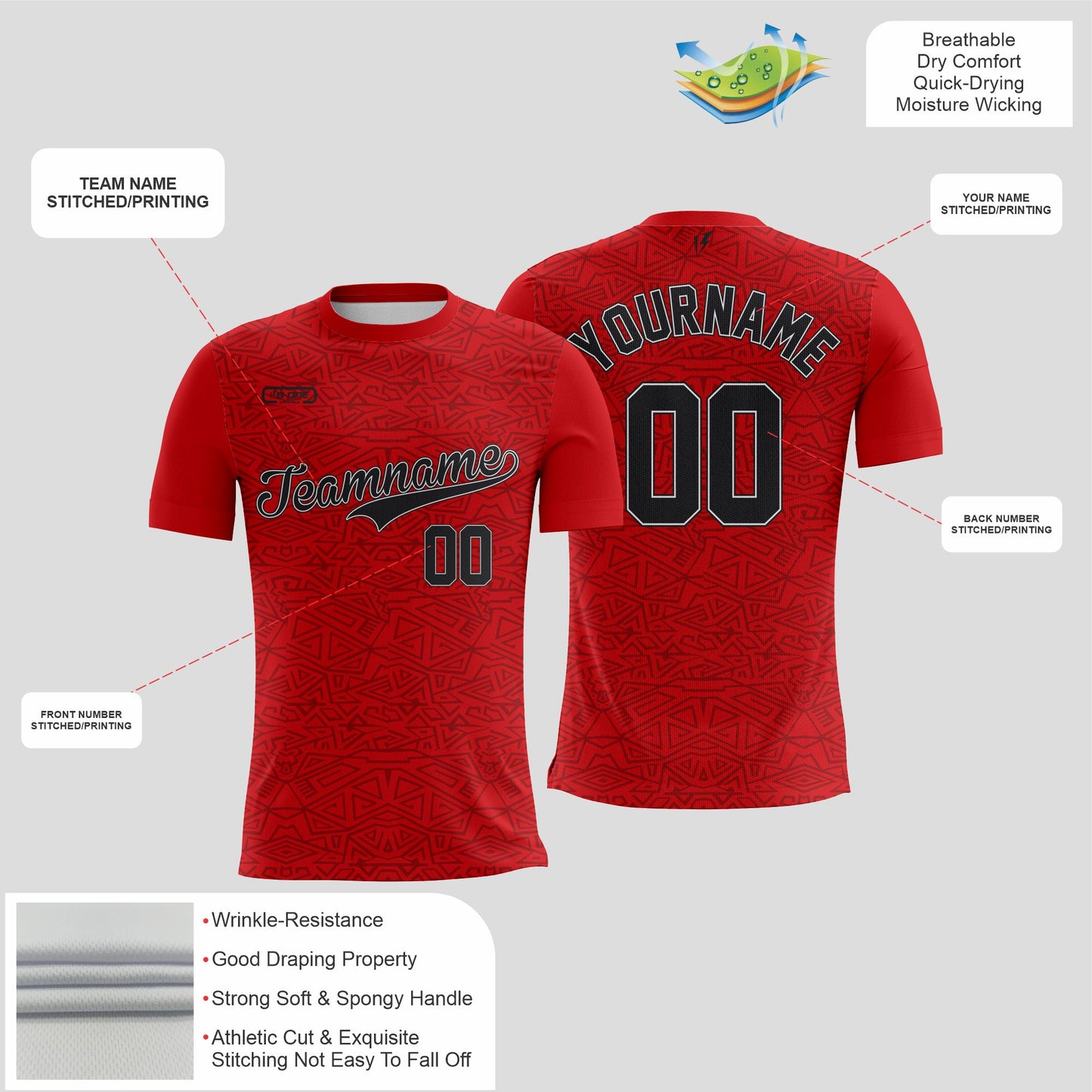 Red & Grey Pattern Dri-Fit T-Shirt – Custom Sublimated Athletic Performance Tee