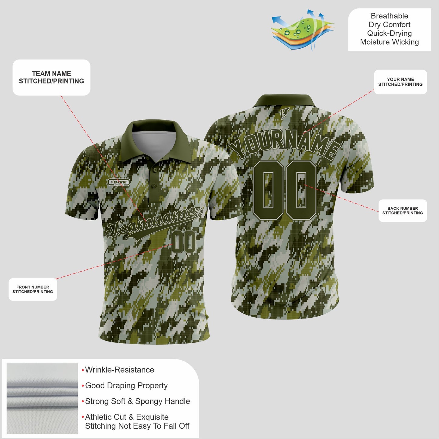 Green white Camo Dri-Fit Polo Shirt – Custom Sublimated Performance Polo for Sport & Casual Wear