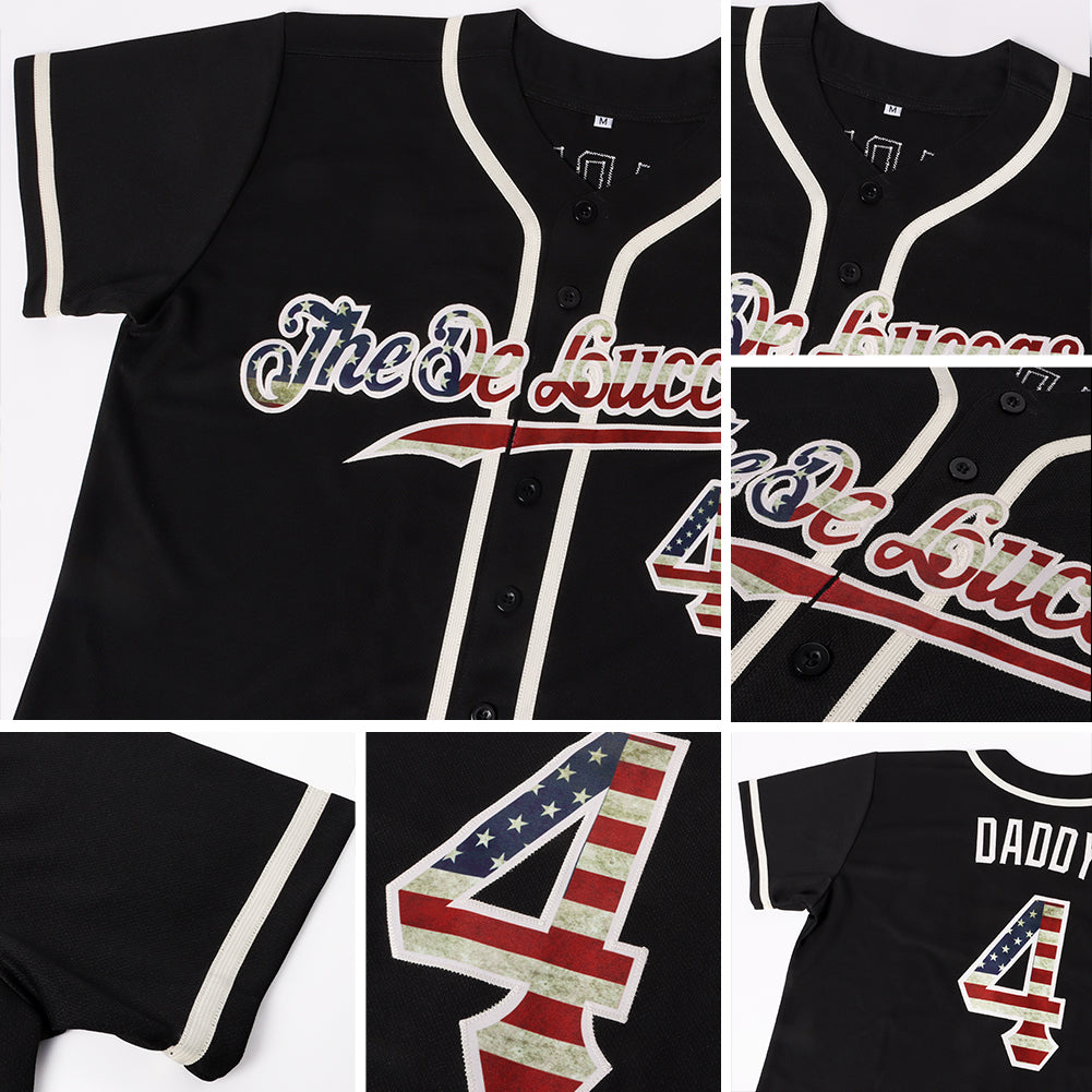Custom Black Vintage USA Flag-Cream Authentic Softball Jersey