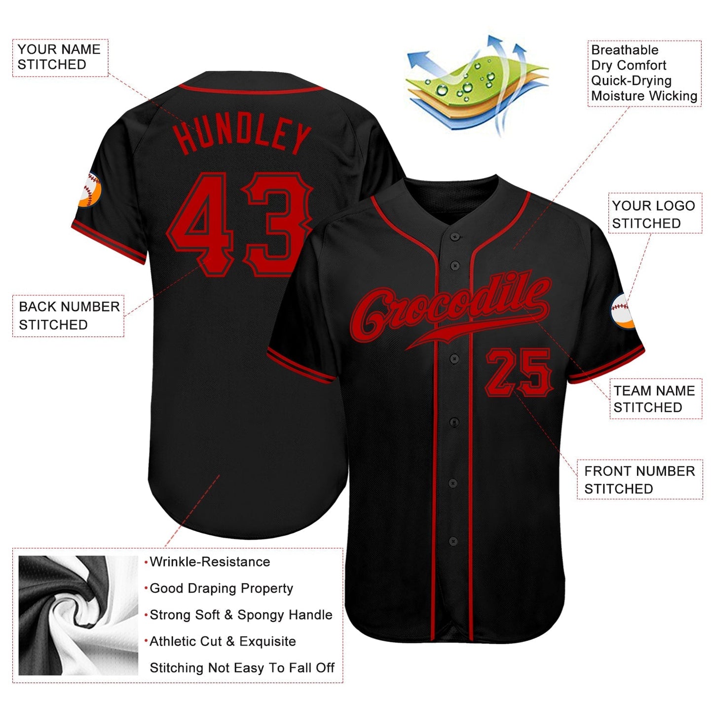Custom Black Red Authentic Softball Jersey