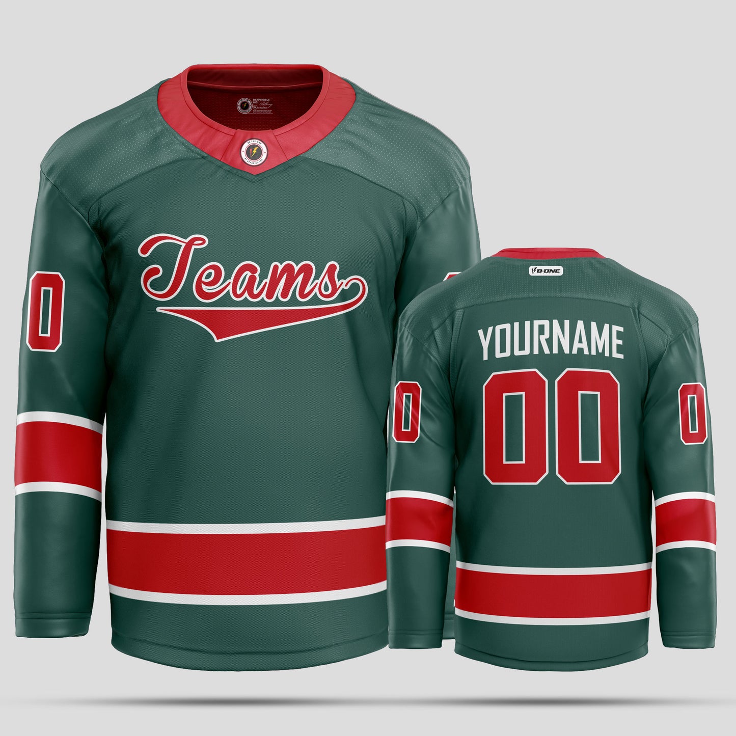 Custom Green, Red, & White Ice Hockey Jersey