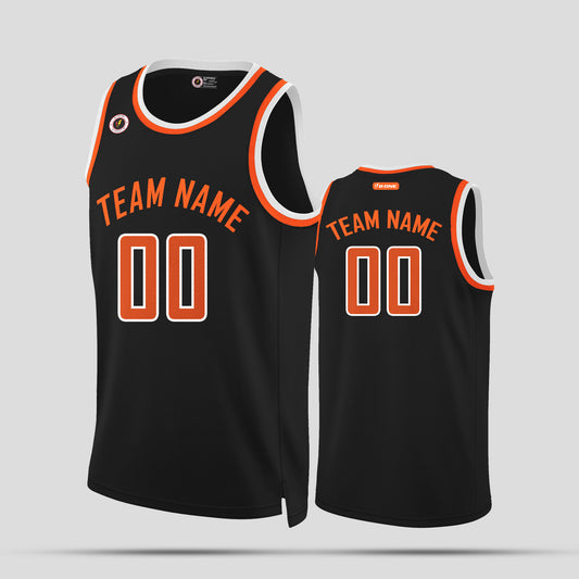 Custom Sports Team Black and Orange Rib Knit Round Neck Basketball Jersey