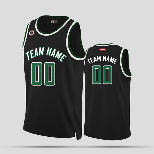 Custom Streetwear Black, Green, and White Rib Knit Basketball Jersey