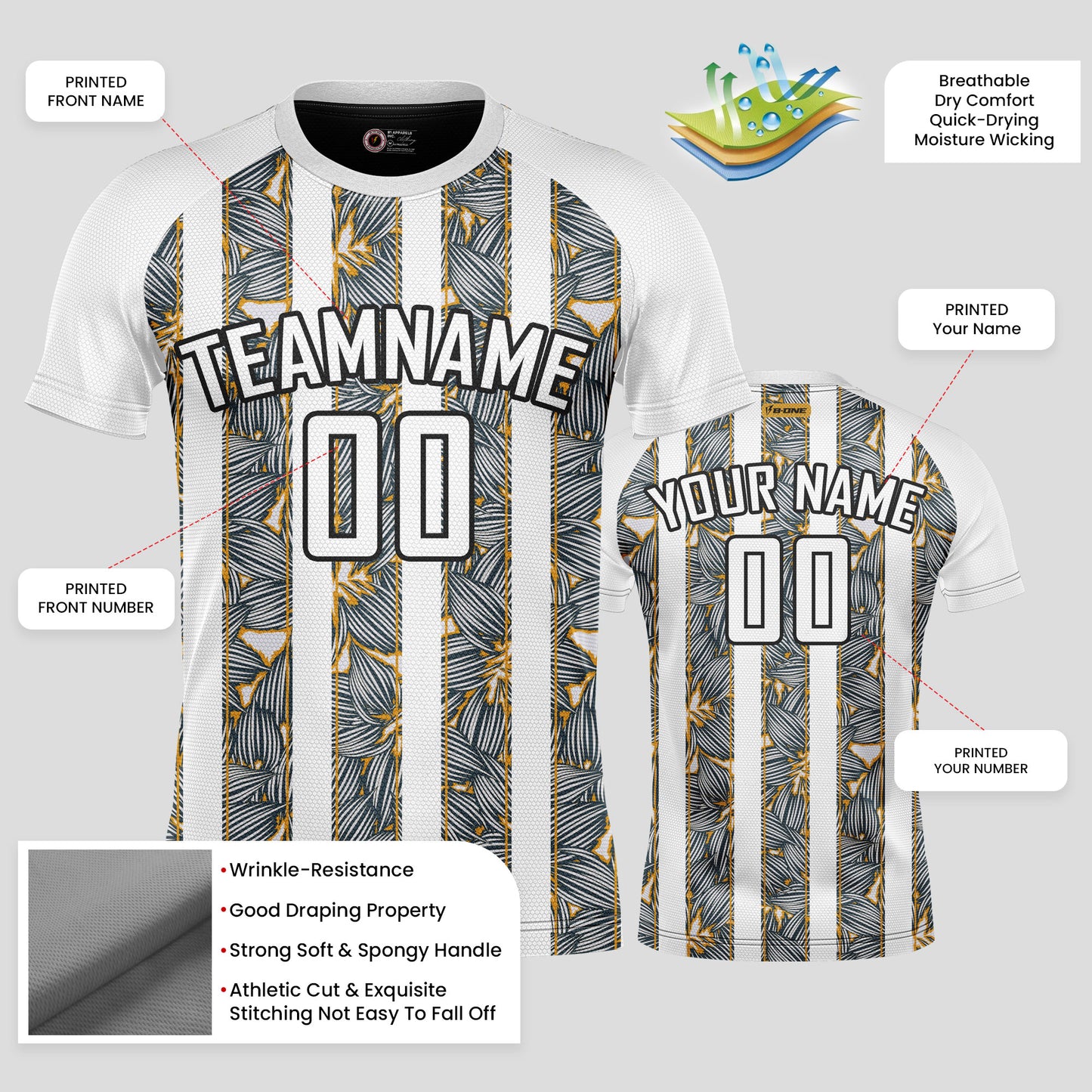 Custom White & Gray Soccer Jerseys with Personalized Team Names