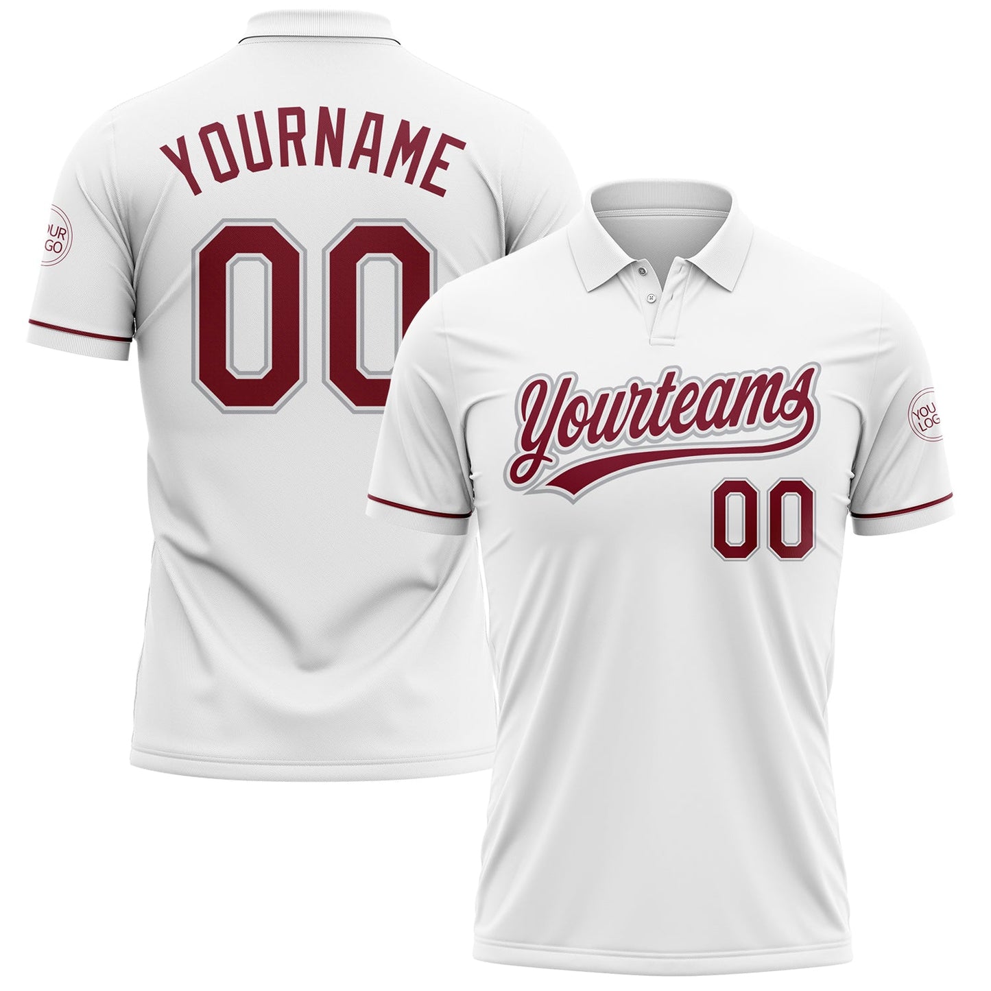 Custom White Crimson-Gray Performance Vapor Golf Polo Shirt
