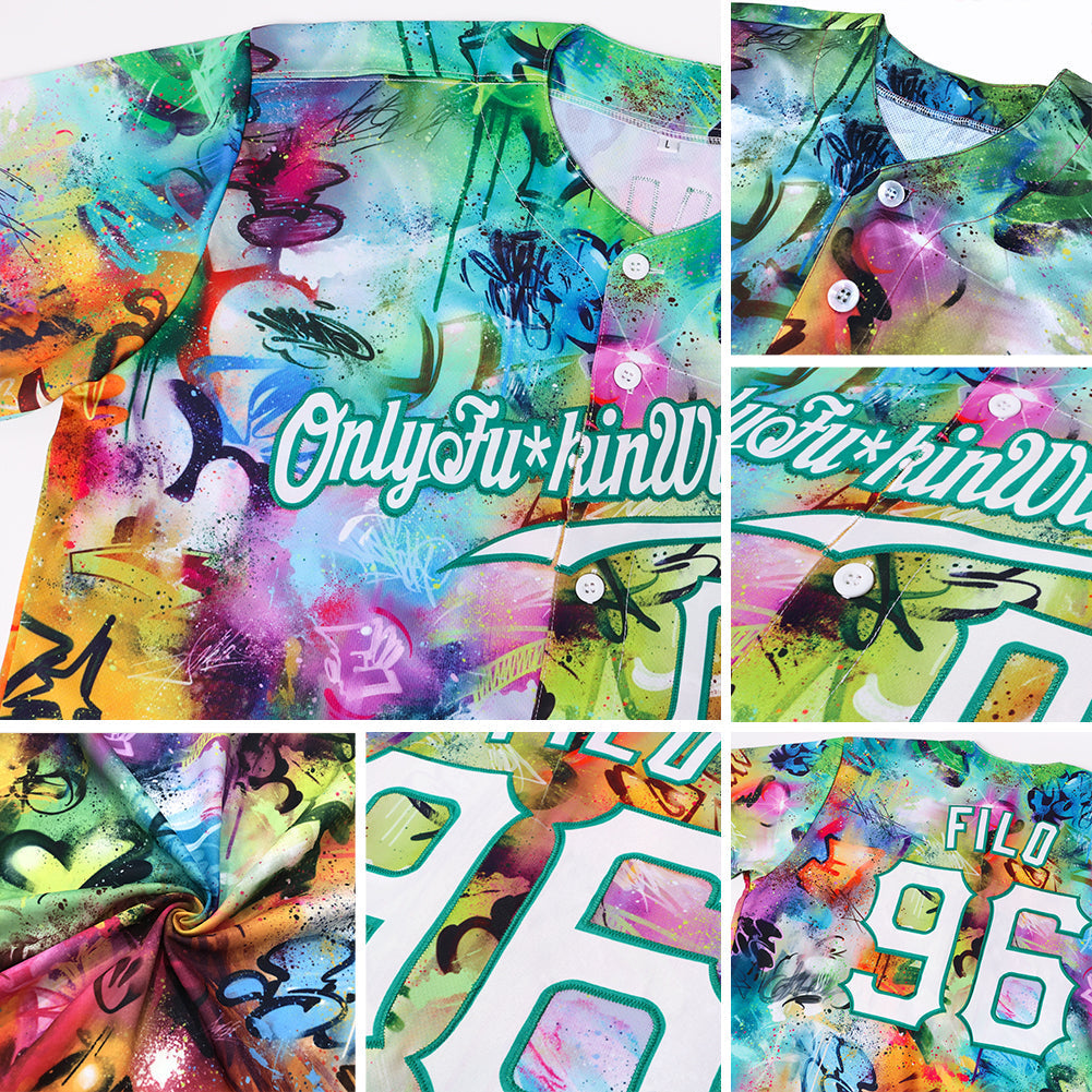 Custom Scratch Graffiti Pattern White-Kelly Green 3D Authentic Softball Jersey