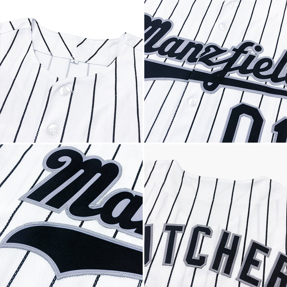 Custom White Black Pinstripe Black-Gray Authentic Softball Jersey