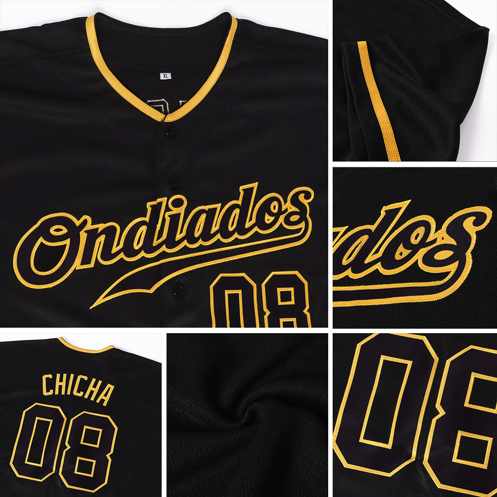 Custom Black Black-Gold Authentic Softball Jersey