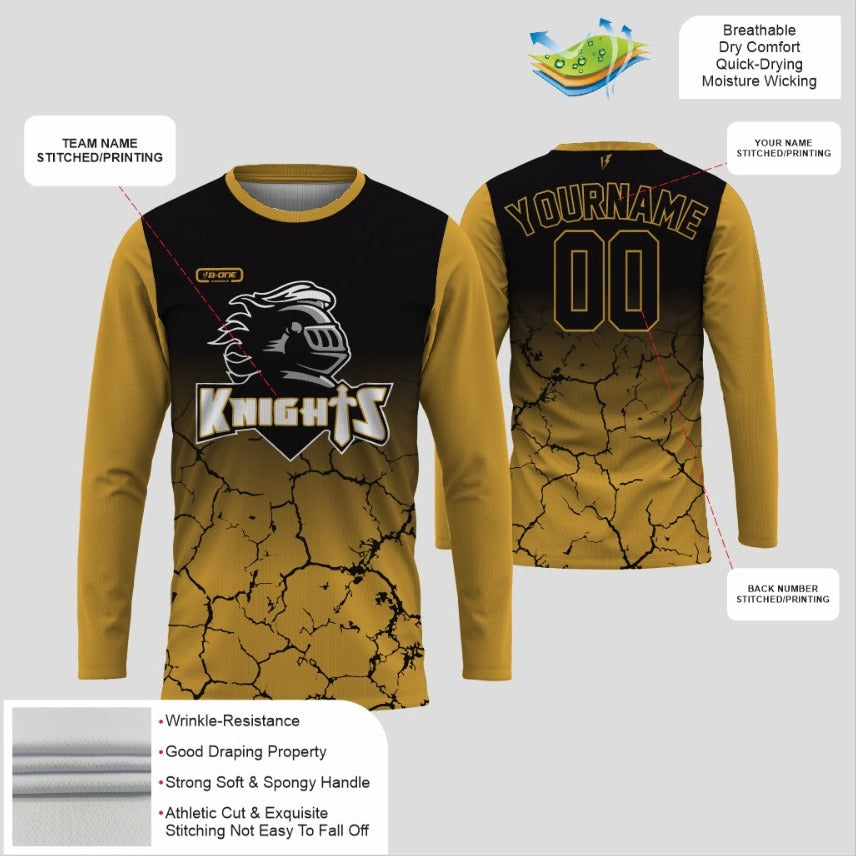 Black & Gold Custom Knights Long Sleeve Dri-Fit Sublimated Shirt