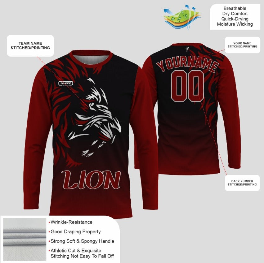 Red & Black Custom Lion Long Sleeve Dri-Fit Sublimated Shirt