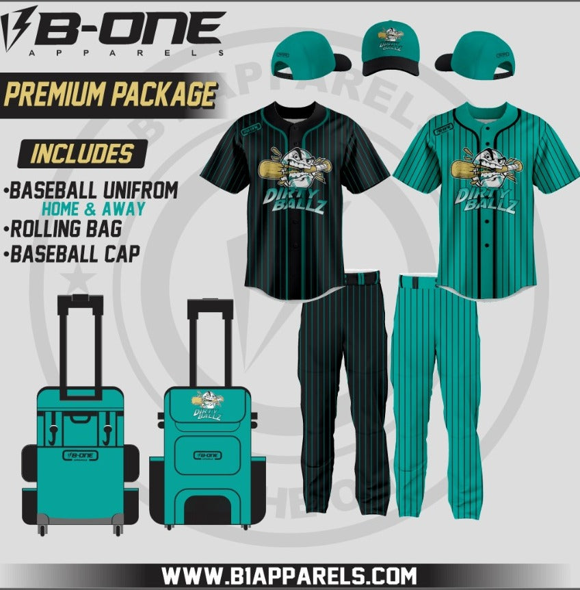 Baseball Uniform Premium Package – Home & Away Set, Cap & Rolling Bag