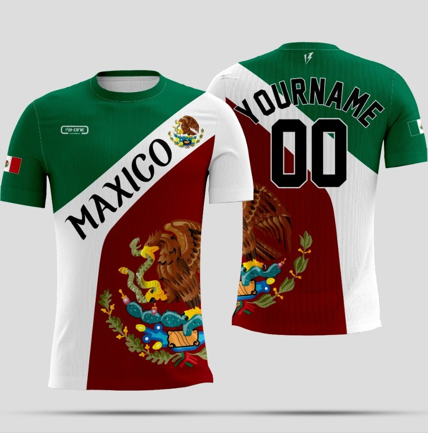 Custom Mexico Flag Dri-Fit T-Shirts Maroon green and white