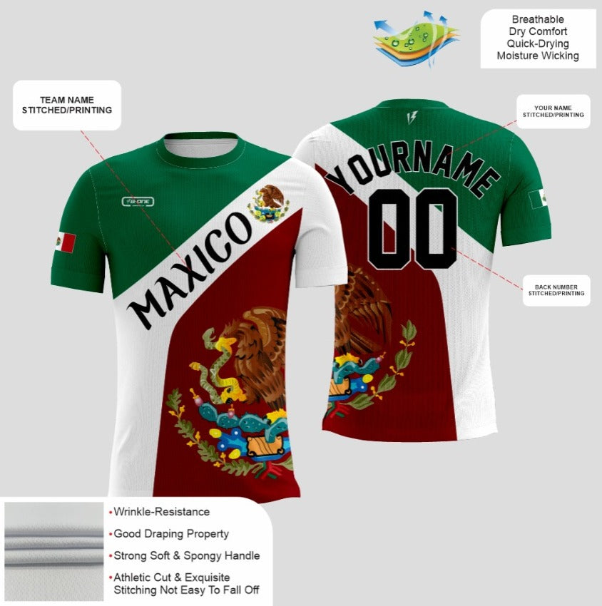Custom Mexico Flag Dri-Fit T-Shirts Maroon green and white