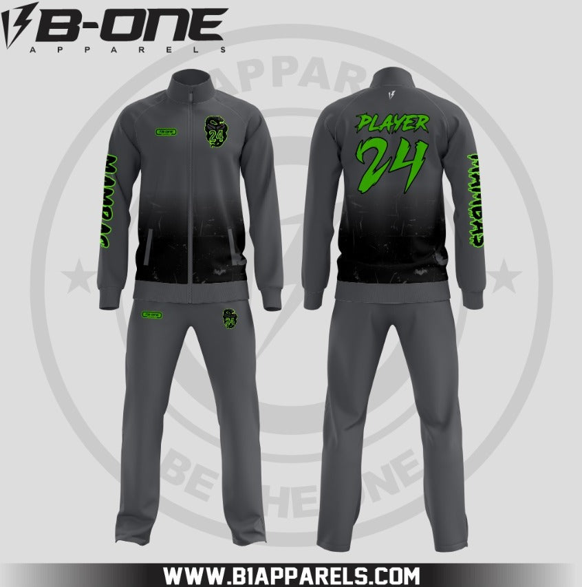 Mambas Gray and Black Zipper Sublimated Warm-Up Suit – Front Zip Polyester Fleece (No Hood)