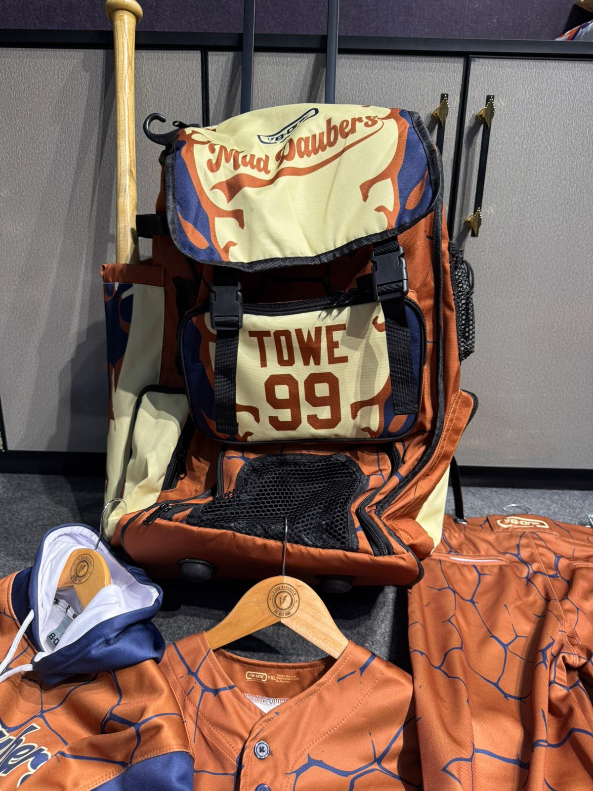 Custom Pro Rolling Bat Bag Yellow with red and black