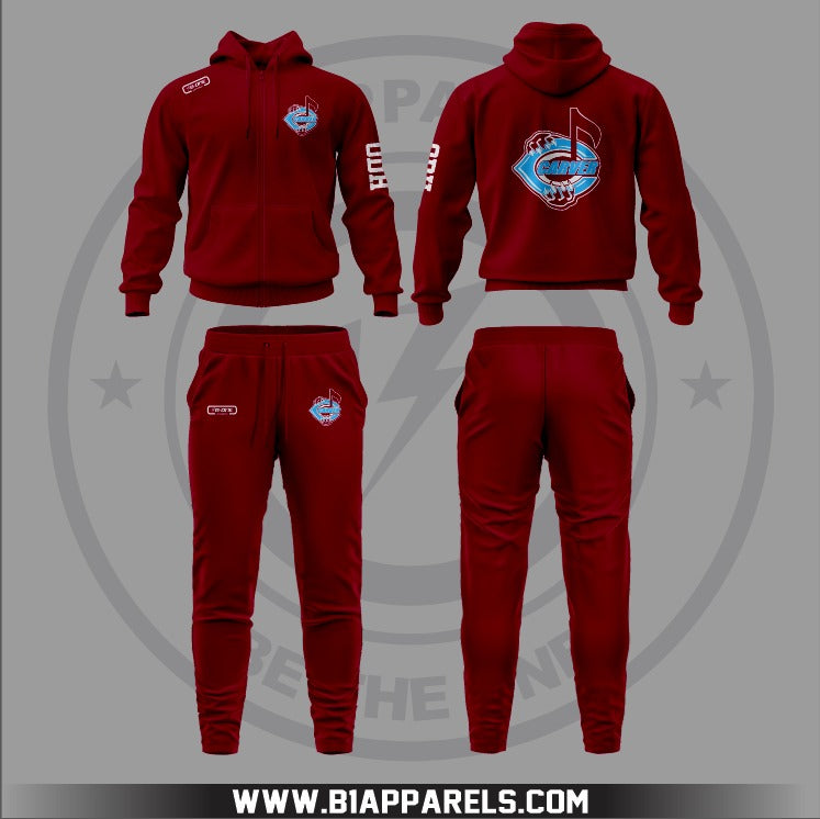 Carver Maroon warmup suit sublimation light weight top with hood front zipand bottom