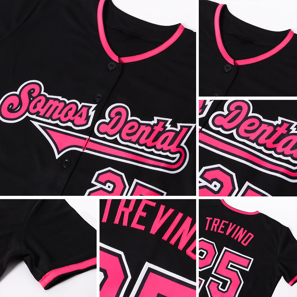 Custom Black Pink-White Authentic Softball Jersey