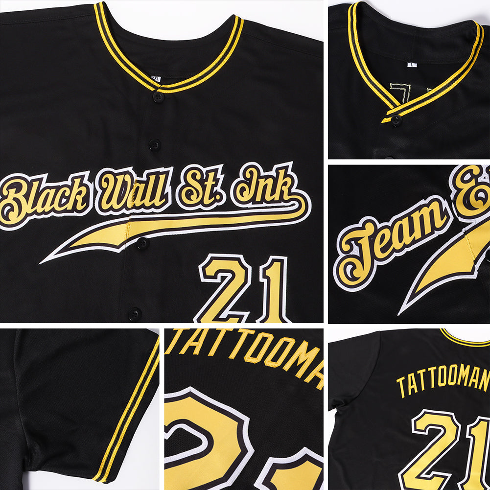Custom Black Gold-White Authentic Softball Jersey