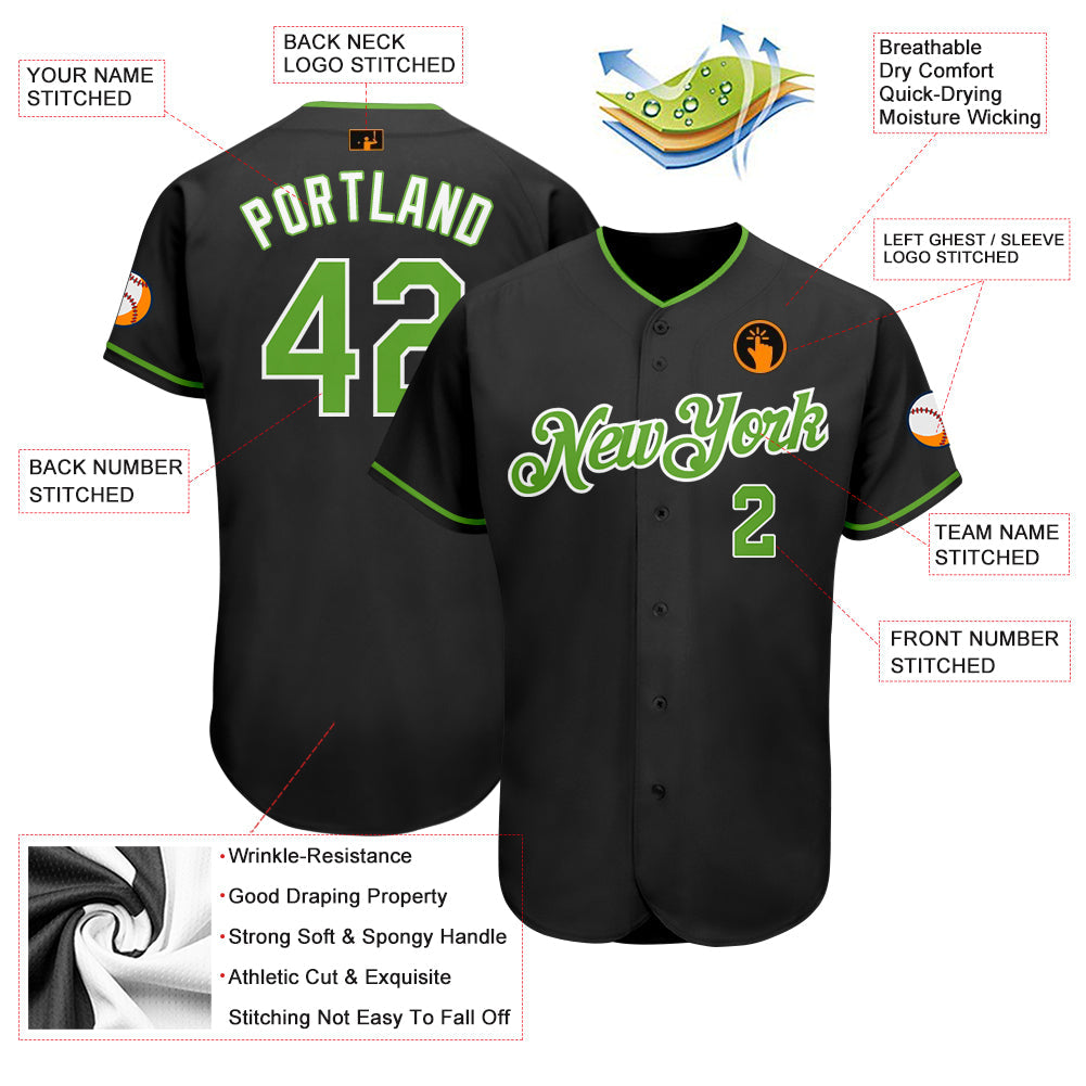 Custom Black Neon Green-White Authentic Softball Jersey