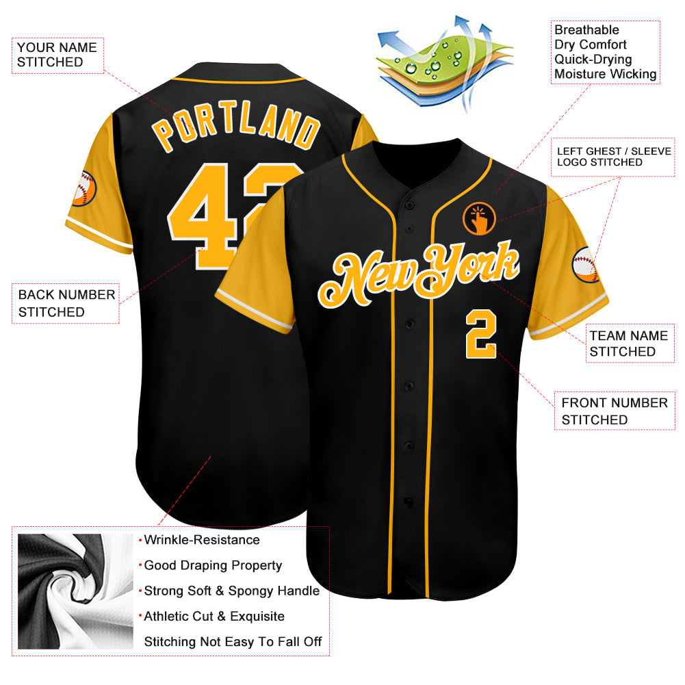 Custom Black Gold-White Authentic Two Tone Softball Jersey