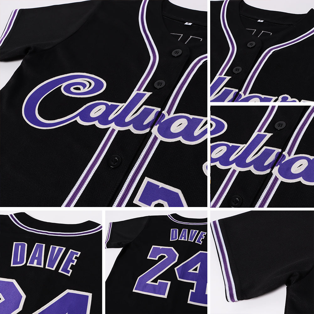 Custom Black Purple-White Authentic Softball Jersey