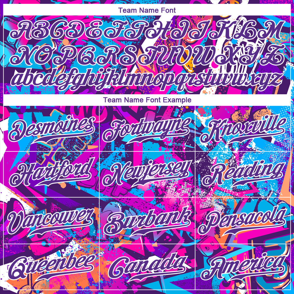 Custom Graffiti Words Pattern White-Purple 3D Authentic Softball Jersey