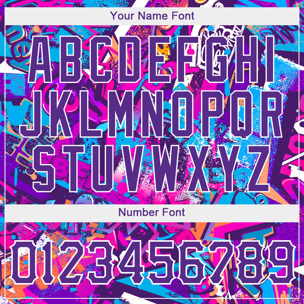 Custom Graffiti Words Pattern White-Purple 3D Authentic Softball Jersey