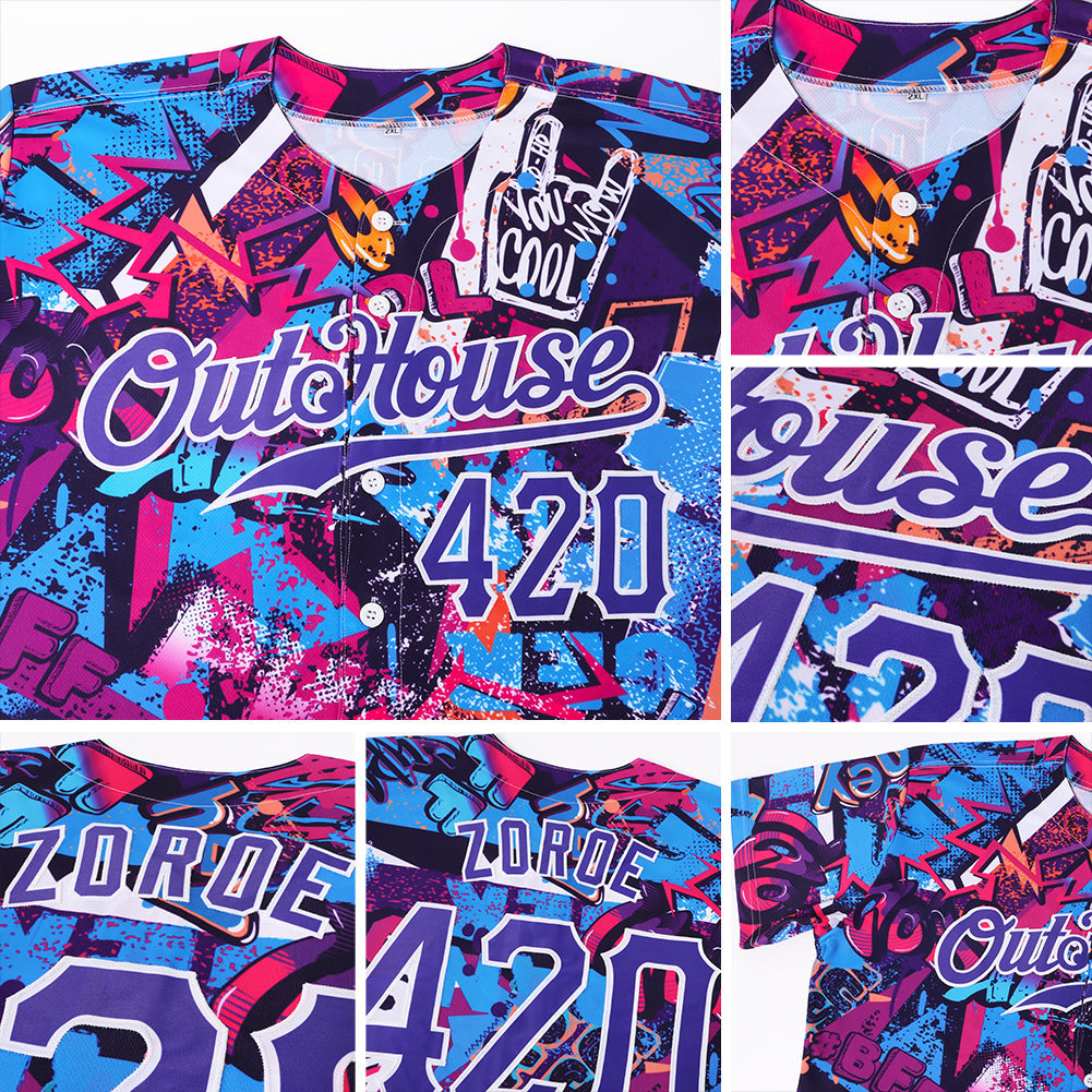 Custom Graffiti Words Pattern White-Purple 3D Authentic Softball Jersey
