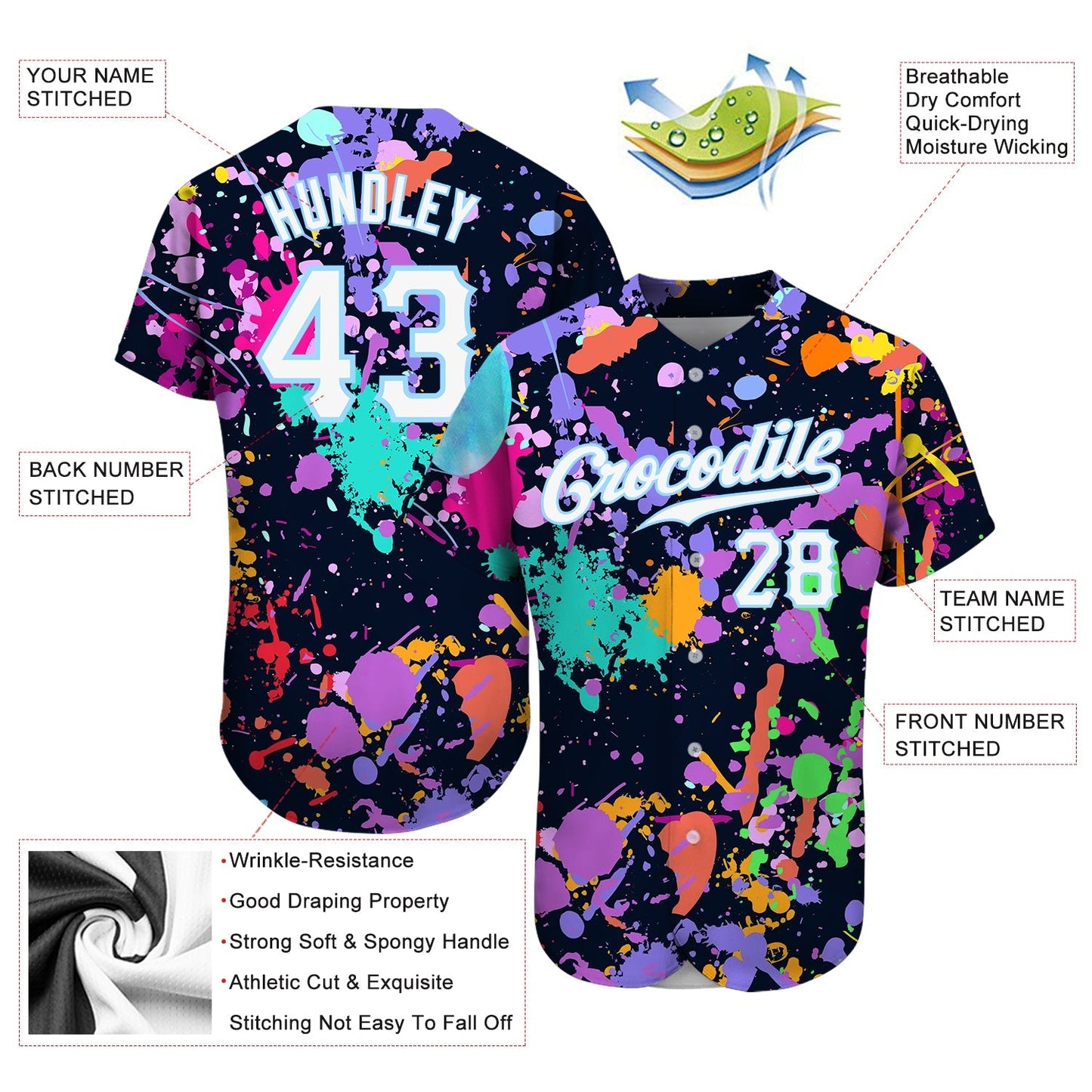 Custom Splashes Graffiti Pattern White-Light Blue 3D Authentic Softball Jersey