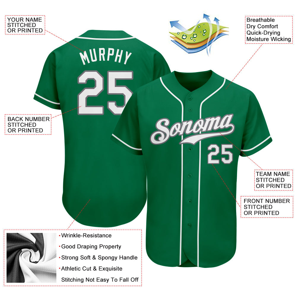 Custom Kelly Green White-Gray Authentic St. Patrick's Day Softball Jersey