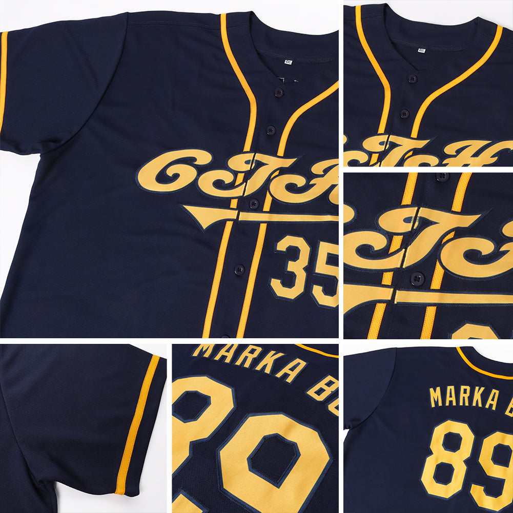 Custom Navy Gold Authentic Softball Jersey