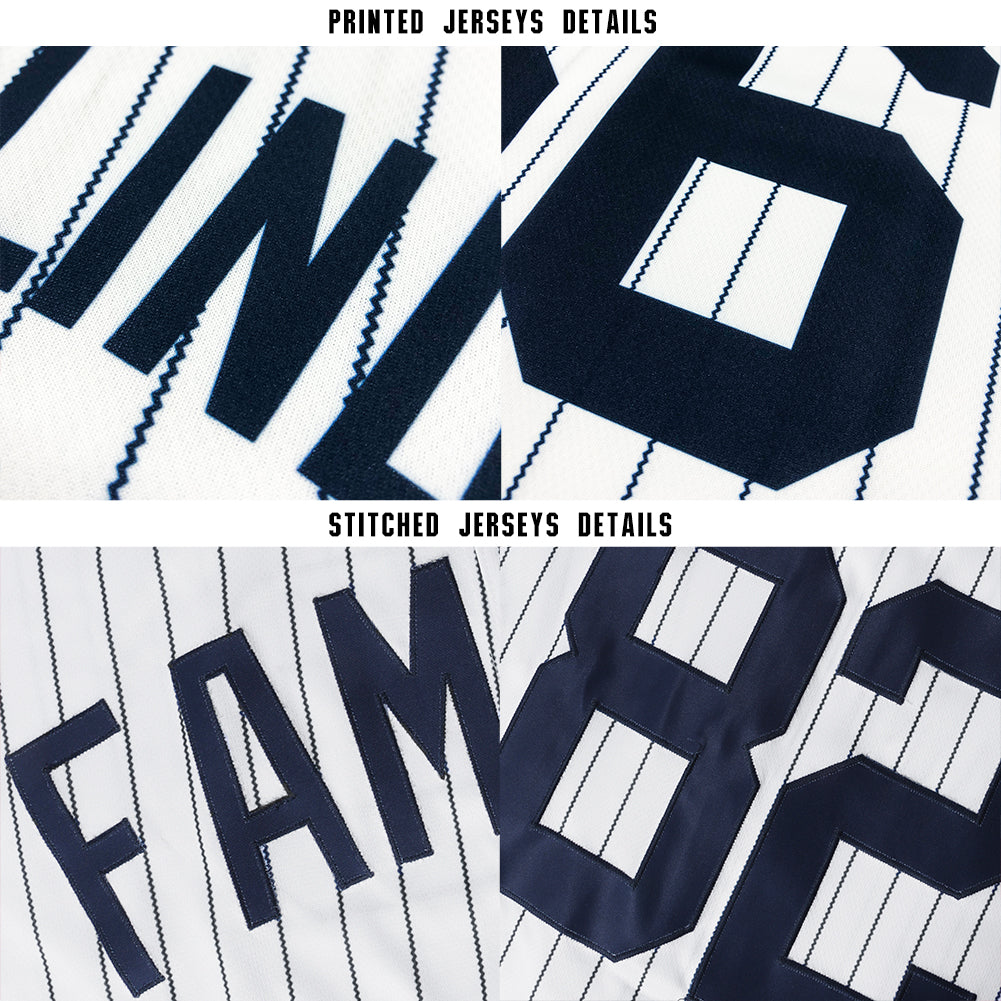 Custom White Navy Pinstripe Navy Softball Jersey