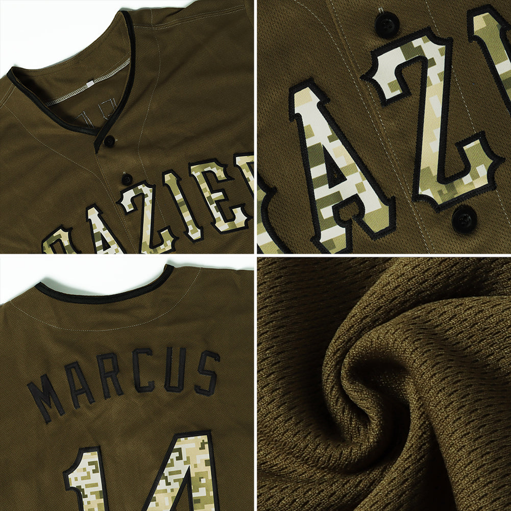 Custom Olive Camo-Black Authentic Salute To Service Softball Jersey