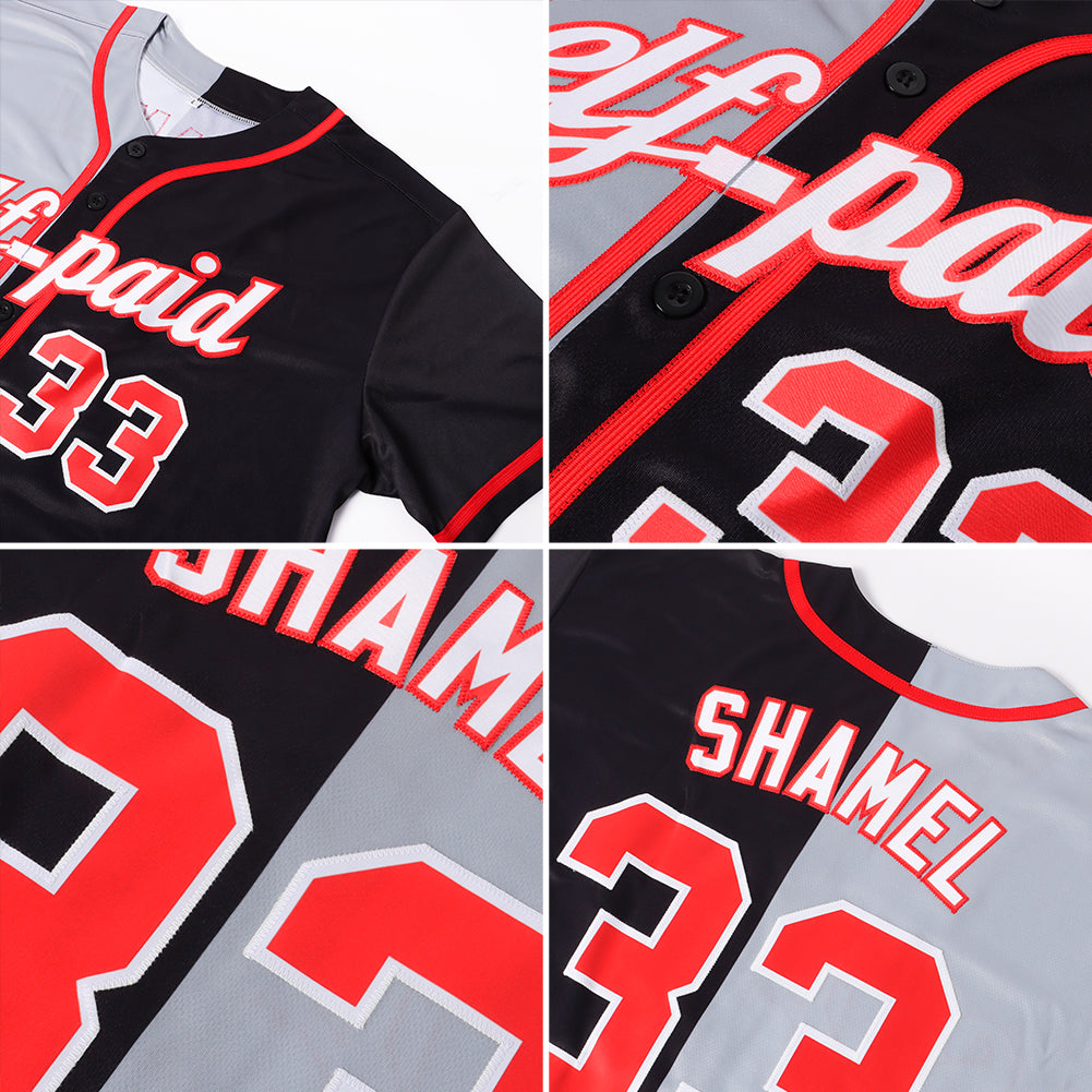 Custom Black Red-Gray Authentic Split Fashion Softball Jersey
