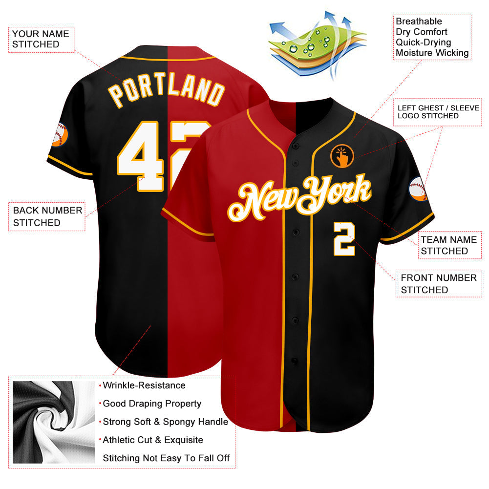 Custom Black White-Red Authentic Split Fashion Softball Jersey