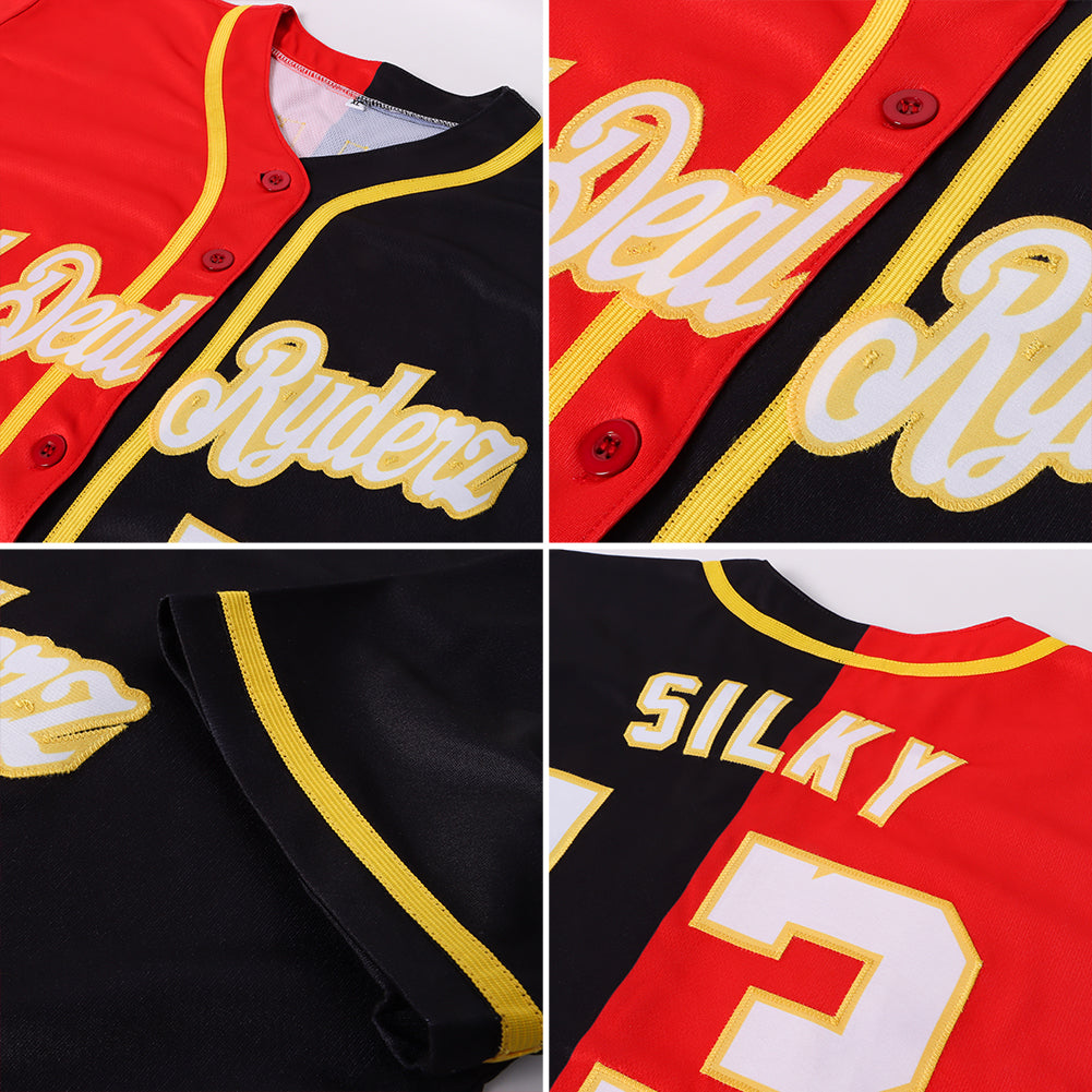 Custom Black White-Red Authentic Split Fashion Softball Jersey