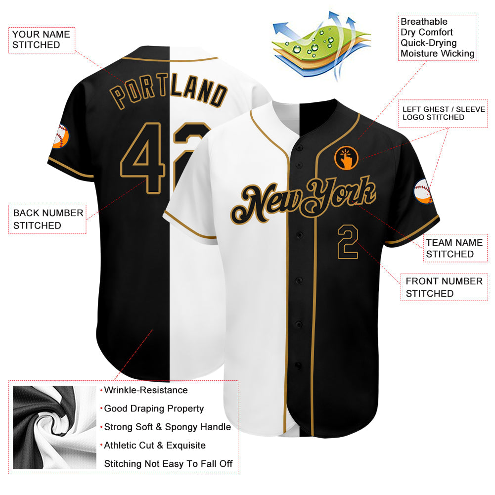 Custom White-Black Old Gold Authentic Split Fashion Softball Jersey