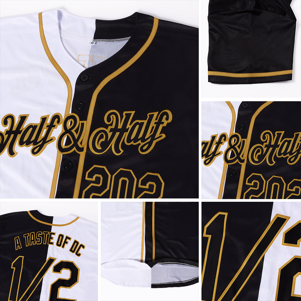 Custom White-Black Old Gold Authentic Split Fashion Softball Jersey
